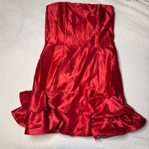 Vintage Jessica McClintock for Gunne Sax Strapless Red Satin Dress